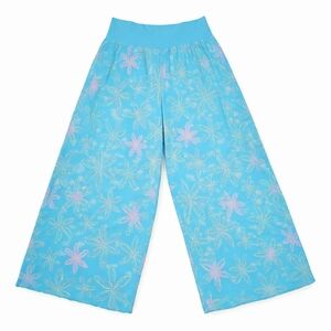 Fresh Produce Beachy Aqua Pink Floral Starburst Culotte Wide Leg Cropped Pants